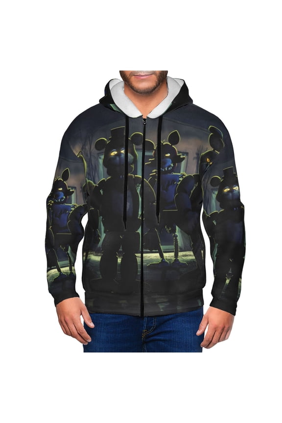 Five Nights At Freddy'S Mens Zip Up Hoodie Long Sleeve Full-zip Hooded Sweatshirt Pullover With Kangaroo Pocket S-3XL