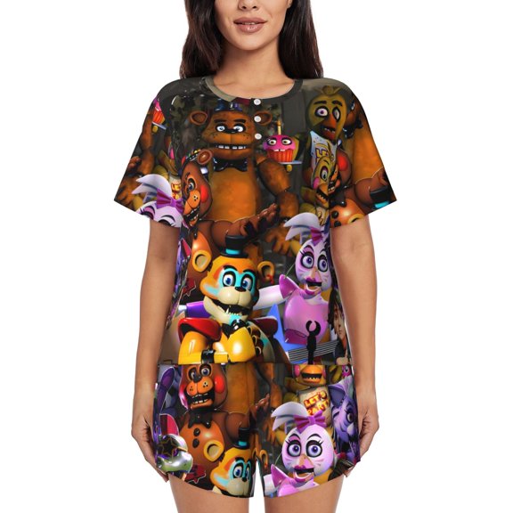 Saiise Five Nights At Freddy'S Pajamas Sets for Women Soft Short-Sleeved Pjs with Lounge Shorts Two Piece Sleepwear S-4XL