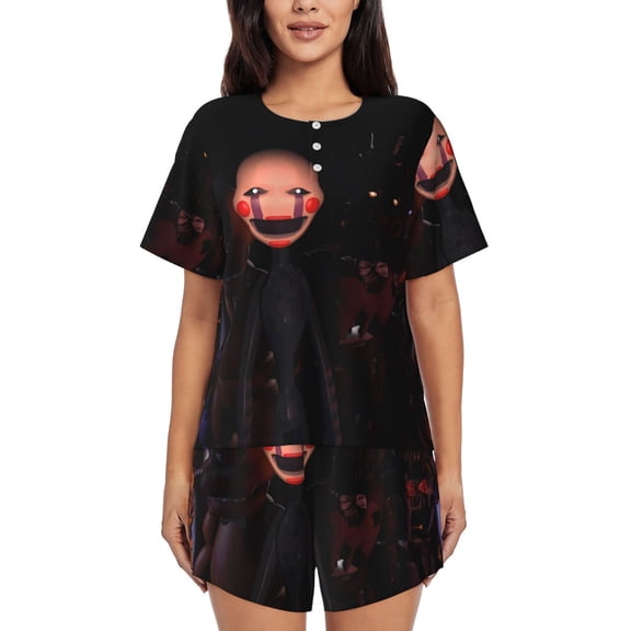 Saiise Five Nights At Freddy'S Pajamas Sets for Women Soft Short-Sleeved Pjs with Lounge Shorts Two Piece Sleepwear S-4XL