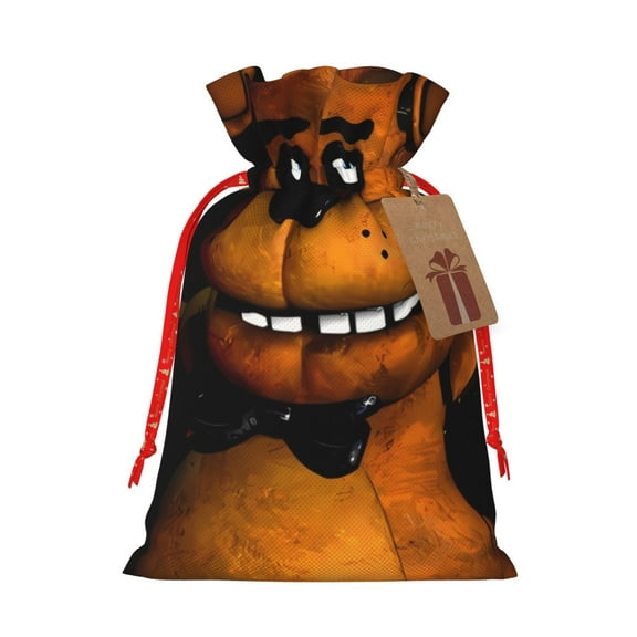 Saiise Five Nights At Freddy'S Print Christmas Drawstring Bags Xmas Bags Linen Treat Bags for Christmas Party Favor
