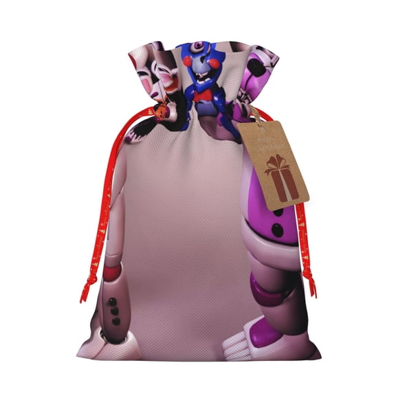 Saiise Five Nights At Freddy'S Print Christmas Drawstring Bags Xmas Bags Linen Treat Bags for Christmas Party Favor