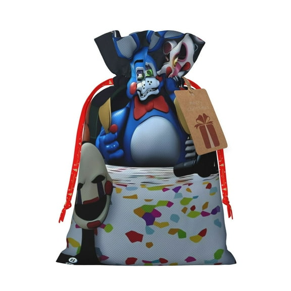 Saiise Five Nights At Freddy'S Print Christmas Drawstring Bags Xmas Bags Linen Treat Bags for Christmas Party Favor