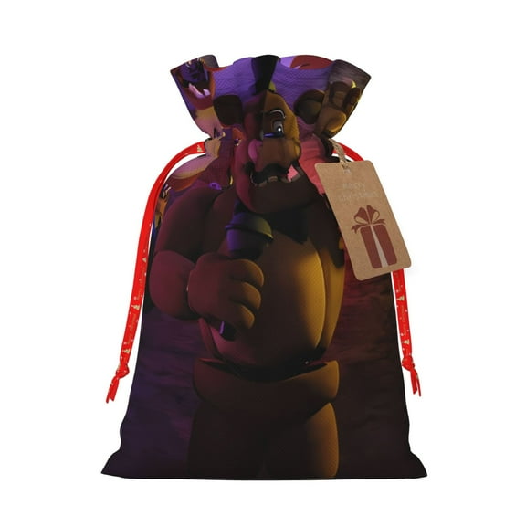 Saiise Five Nights At Freddy'S Print Christmas Drawstring Bags Xmas Bags Linen Treat Bags for Christmas Party Favor
