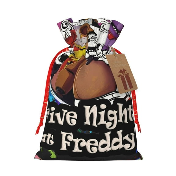 Saiise Five Nights At Freddy'S Print Christmas Drawstring Bags Xmas Bags Linen Treat Bags for Christmas Party Favor