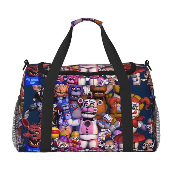 Saiise Five Nights At Freddy'S Print Travel Duffel Bag,Weekender Bags for Women Men with Shoe Compartment,Carry on Overnight Bag with Toiletry Bag
