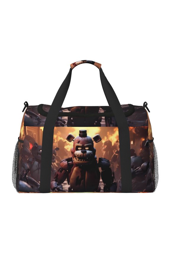 Five Nights At Freddy'S Print Travel Duffel Bag,Weekender Bags for Women Men with Shoe Compartment,Carry on Overnight Bag with Toiletry Bag