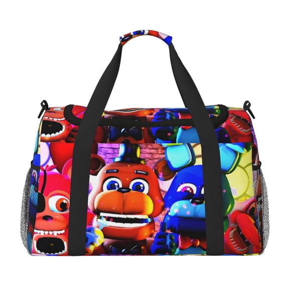 Saiise Five Nights At Freddy'S Print Travel Duffel Bag,Weekender Bags for Women Men with Shoe Compartment,Carry on Overnight Bag with Toiletry Bag