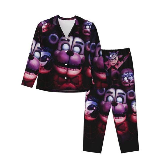 Saiise Five Nights At Freddy'S Print Women Soft Pajama Sets,Long Sleeve Sleepwear Button Up 2-Piece Pjs Lounge Sets-