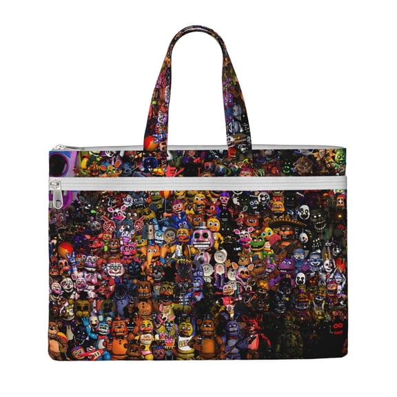 Saiise Five Nights At Freddy'S Print Zipper Document File Bag Pouch with Handle Waterproof Double Pocket Canvas File Storage Bag for Project Office School Foldable File Document Handbag Carrying Bag