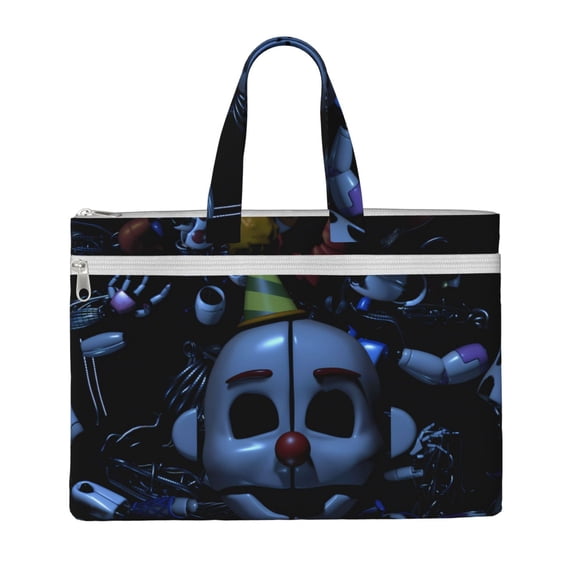 Saiise Five Nights At Freddy'S Print Zipper Document File Bag Pouch with Handle Waterproof Double Pocket Canvas File Storage Bag for Project Office School Foldable File Document Handbag Carrying Bag