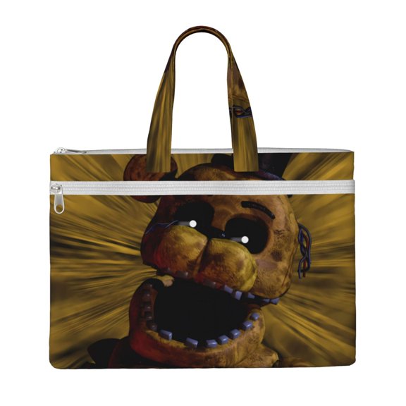 Saiise Five Nights At Freddy'S Print Zipper Document File Bag Pouch with Handle Waterproof Double Pocket Canvas File Storage Bag for Project Office School Foldable File Document Handbag Carrying Bag