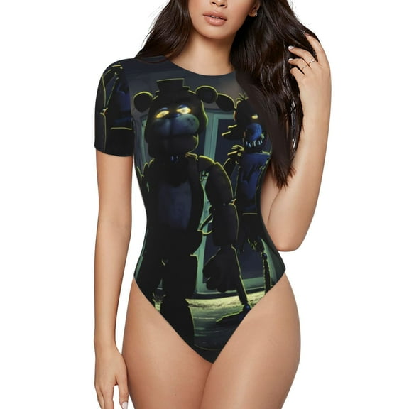 Saiise Five Nights At Freddy'S Women's Bodysuits Crew Neck Round Neck Short Sleeves Slim Fit Casual Basic Extender Bodysuit Daily Jumpsuit T Shirts