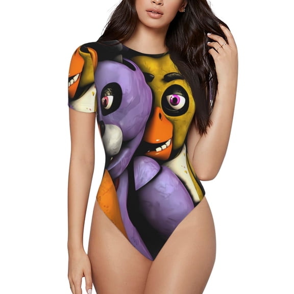 Saiise Five Nights At Freddy'S Women's Bodysuits Crew Neck Round Neck Short Sleeves Slim Fit Casual Basic Extender Bodysuit Daily Jumpsuit T Shirts