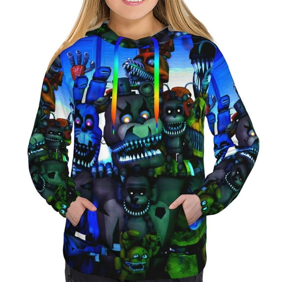 Saiise Five Nights At Freddy'S Women's Hoodies Long Sleeve Sweatshirts Drawstring Pullover Tops with Pocket Casual Loose-Large
