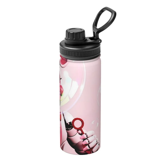 Saiise Five Nights At Freddy'S Print Insulated Water Bottle with Straw,Sports & Travel Water Bottle 18oz Double Walled Stainless Steel,Reusable Thermal Water Bottle