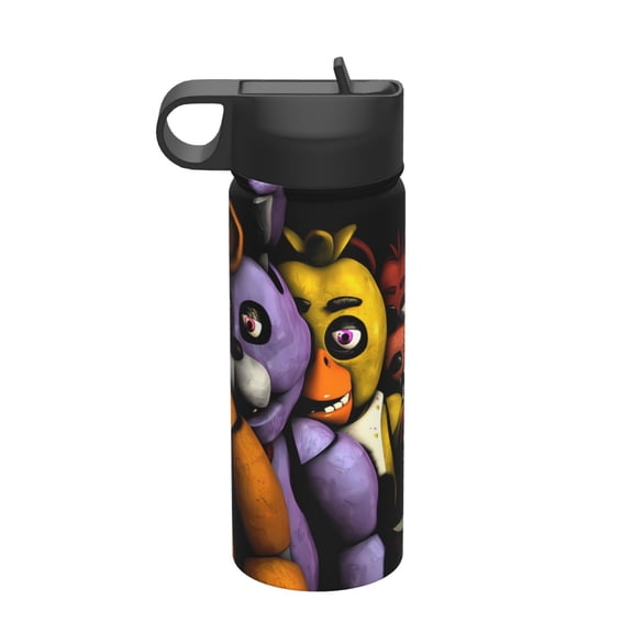 Saiise Five Nights At Freddy'S Print Insulated Water Bottle with Straw,Sports & Travel Water Bottle 18oz Double Walled Stainless Steel,Reusable Thermal Water Bottle