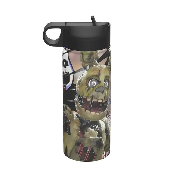 Saiise Five Nights At Freddy'S Print Insulated Water Bottle with Straw,Sports & Travel Water Bottle 18oz Double Walled Stainless Steel,Reusable Thermal Water Bottle
