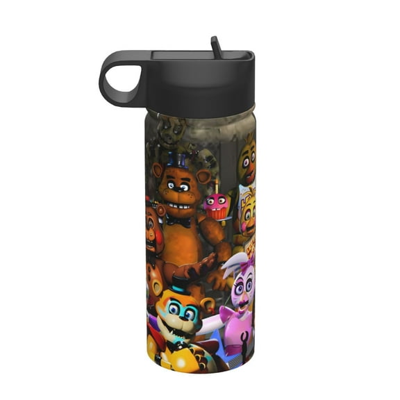 Saiise Five Nights At Freddy'S Print Insulated Water Bottle with Straw,Sports & Travel Water Bottle 18oz Double Walled Stainless Steel,Reusable Thermal Water Bottle