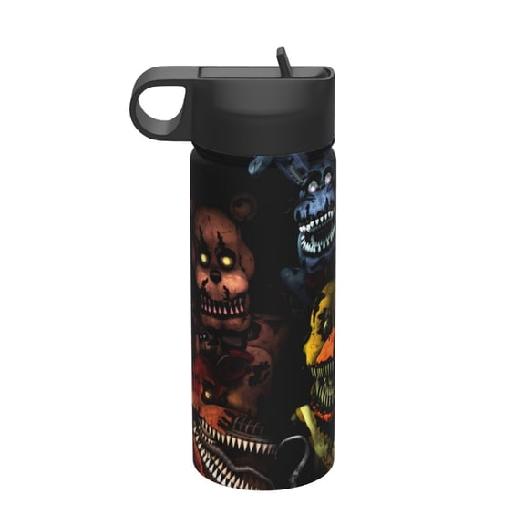 Saiise Five Nights At Freddy'S Print Insulated Water Bottle with Straw,Sports & Travel Water Bottle 18oz Double Walled Stainless Steel,Reusable Thermal Water Bottle