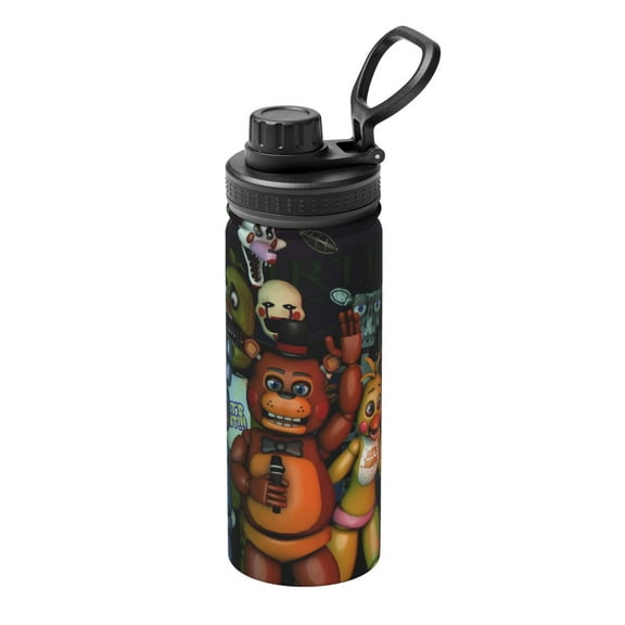 Saiise Five Nights At Freddy'S Print Insulated Water Bottle with Straw,Sports & Travel Water Bottle 18oz Double Walled Stainless Steel,Reusable Thermal Water Bottle