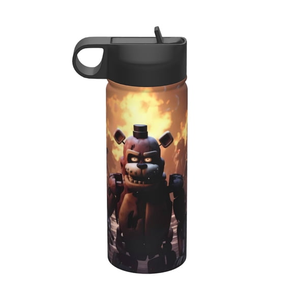 Saiise Five Nights At Freddy'S Print Insulated Water Bottle with Straw,Sports & Travel Water Bottle 18oz Double Walled Stainless Steel,Reusable Thermal Water Bottle