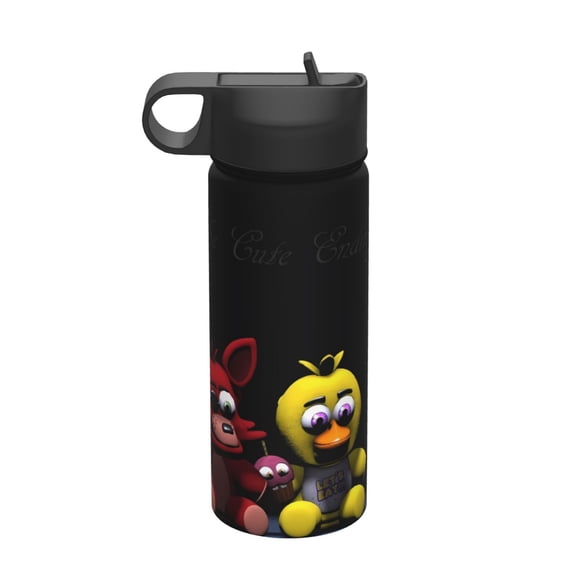 Saiise Five Nights At Freddy'S Print Insulated Water Bottle with Straw,Sports & Travel Water Bottle 18oz Double Walled Stainless Steel,Reusable Thermal Water Bottle