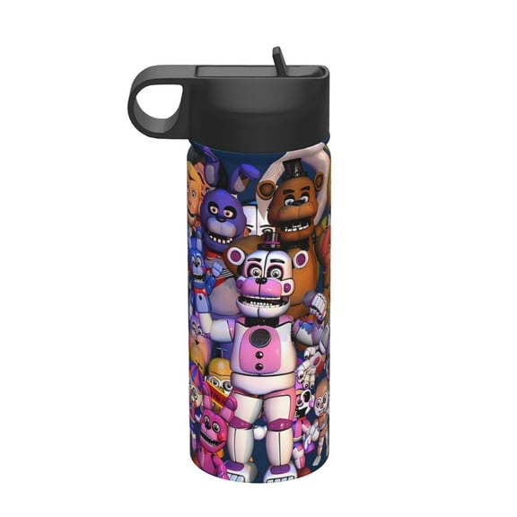 Saiise Five Nights At Freddy'S Print Insulated Water Bottle with Straw,Sports & Travel Water Bottle 18oz Double Walled Stainless Steel,Reusable Thermal Water Bottle