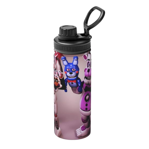 Saiise Five Nights At Freddy'S Print Insulated Water Bottle with Straw,Sports & Travel Water Bottle 18oz Double Walled Stainless Steel,Reusable Thermal Water Bottle