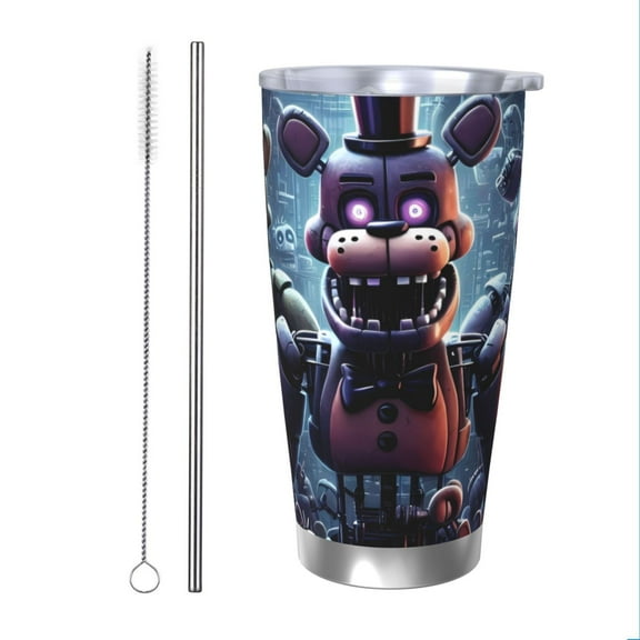 Saiise Five Nights At Freddy'S Print Tumbler 20 Oz Stainless Steel Vacuum Insulated with Straw Coffee Cup for Home,Office,Outdoor Works Great for Ice Drinks and Hot Beverage