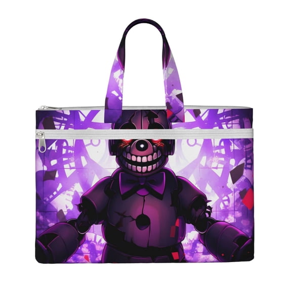 Saiise Five Nights At Freddy'S Print Zipper Document File Bag Pouch with Handle Waterproof Double Pocket Canvas File Storage Bag for Project Office School Foldable File Document Handbag Carrying Bag