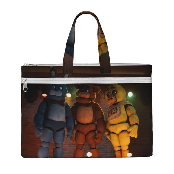 Saiise Five Nights At Freddy'S Print Zipper Document File Bag Pouch with Handle Waterproof Double Pocket Canvas File Storage Bag for Project Office School Foldable File Document Handbag Carrying Bag