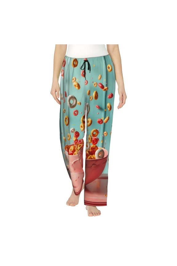 Floating Colorful Cereal Womens Pajama Pants Stretch Comfy Lounge Pants Drawstring Sleep Bottoms with Pockets-XX-Large