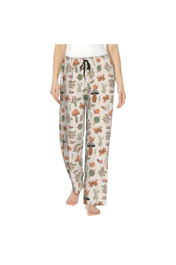 Forest Mushrooms Insects Womens Pajama Pants Stretch Comfy Lounge Pants Drawstring Sleep Bottoms with Pockets-