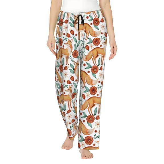 Saiise Foxes and Floral Harmony Womens Pajama Pants Stretch Comfy Lounge Pants Drawstring Sleep Bottoms with Pockets-