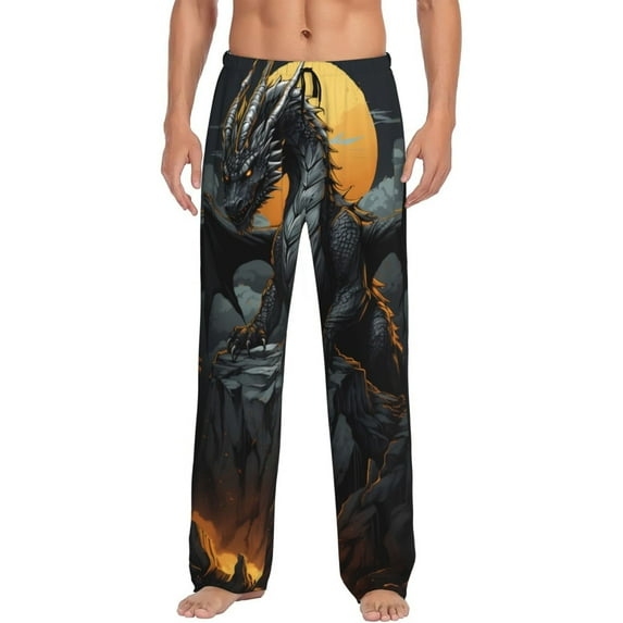 Saiise Full Moon Black Dragon Print Mens Pajama Pants for Men,Mens Lounge Pants,Funny Gifts for Men,Men's Pajama Bottoms-Large