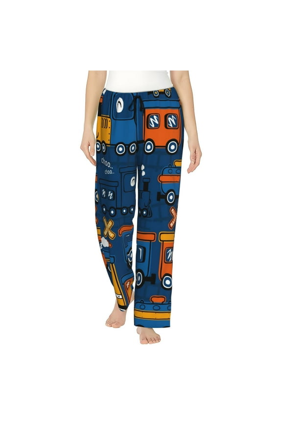 Funny Steam Train Womens Pajama Pants Stretch Comfy Lounge Pants Drawstring Sleep Bottoms with Pockets-Medium