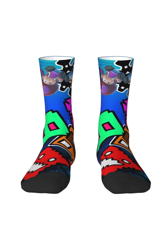 Geometry Dash Funny Socks Men Women Adults Novelty Graphic Crew Tube Socks Crazy Design Casual Dress Socks for Sports,Running,Travel