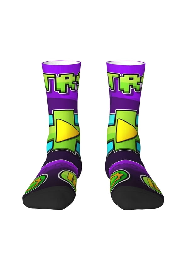 Geometry Dash Funny Socks Men Women Adults Novelty Graphic Crew Tube Socks Crazy Design Casual Dress Socks for Sports,Running,Travel