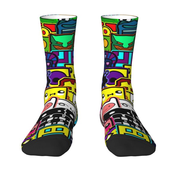 Saiise Geometry Dash Funny Socks Men Women Adults Novelty Graphic Crew Tube Socks Crazy Design Casual Dress Socks for Sports,Running,Travel