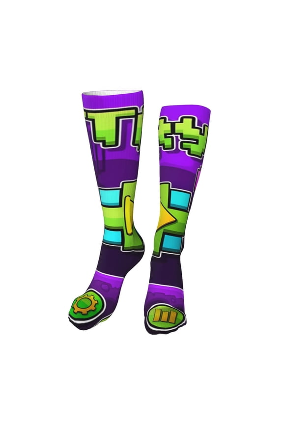 Geometry Dash Funny Socks Men Women Boys Kids Adults Novelty Graphic 20in stockings Crazy Design Casual Dress Socks for Sports,Running,Travel