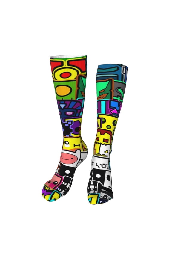 Geometry Dash Funny Socks Men Women Boys Kids Adults Novelty Graphic 20in stockings Crazy Design Casual Dress Socks for Sports,Running,Travel