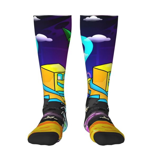 Saiise Geometry Dash Funny Socks Men Women Boys Kids Adults Novelty Graphic Crew Tube Socks Crazy Design Casual Dress Socks for Sports,Running,Travel