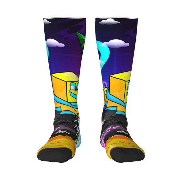 Saiise Geometry Dash Funny Socks Men Women Boys Kids Adults Novelty Graphic Crew Tube Socks Crazy Design Casual Dress Socks for Sports,Running,Travel