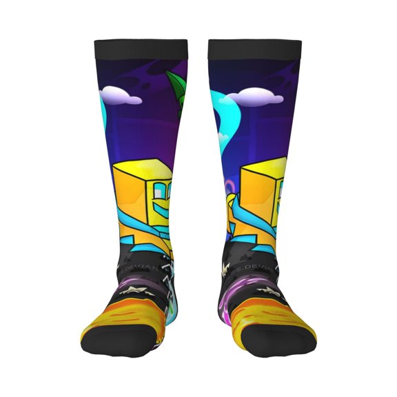 Saiise Geometry Dash Funny Socks Men Women Boys Kids Adults Novelty Graphic Crew Tube Socks Crazy Design Casual Dress Socks for Sports,Running,Travel