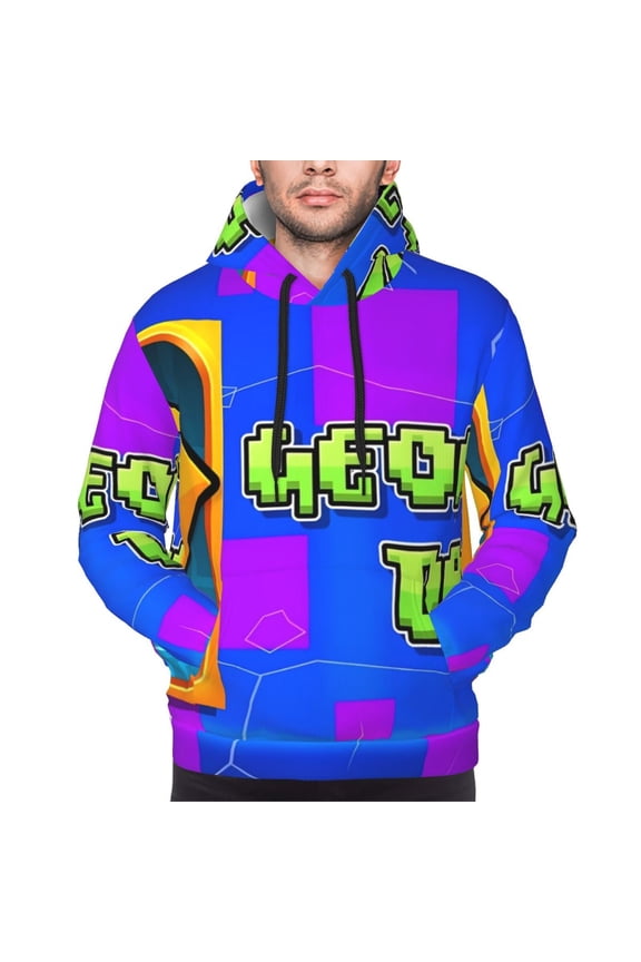 Geometry Dash Men's Graphic Print Long Sleeve Drawstring Hoodie Pullover Sweatshirt-3X-Large