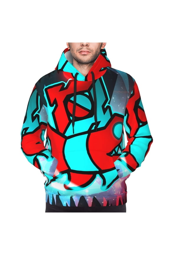 Geometry Dash Men's Graphic Print Long Sleeve Drawstring Hoodie Pullover Sweatshirt-3X-Large