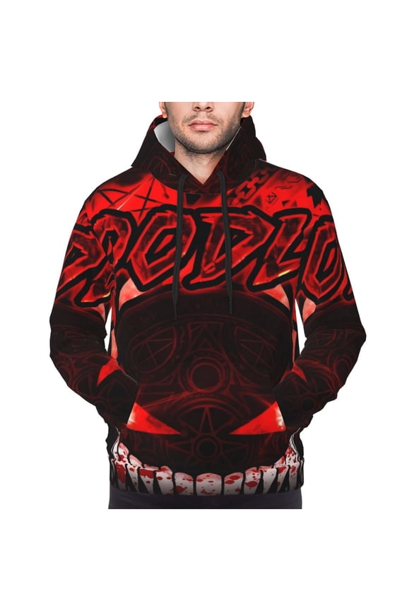 Geometry Dash Men's Graphic Print Long Sleeve Drawstring Hoodie Pullover Sweatshirt-3X-Large