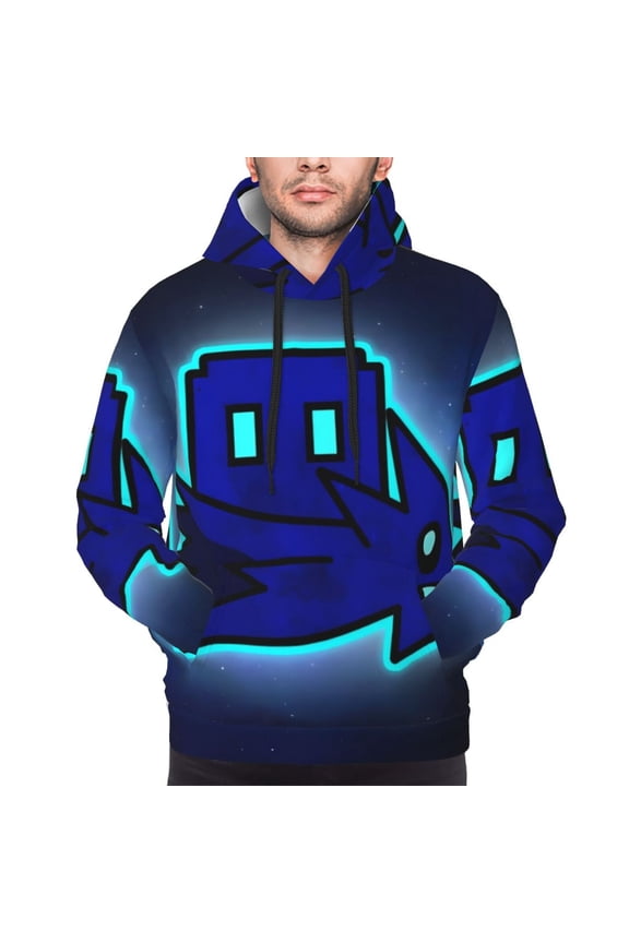 Geometry Dash Men's Graphic Print Long Sleeve Drawstring Hoodie Pullover Sweatshirt-3X-Large