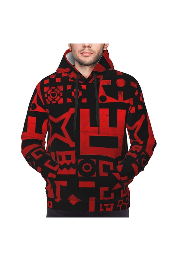 Geometry Dash Men's Graphic Print Long Sleeve Drawstring Hoodie Pullover Sweatshirt-3X-Large