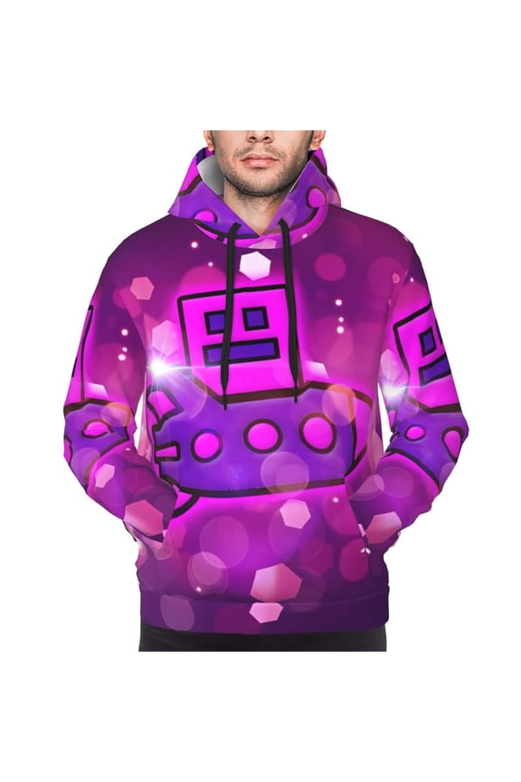Geometry Dash Men's Graphic Print Long Sleeve Drawstring Hoodie Pullover Sweatshirt-4X-Large